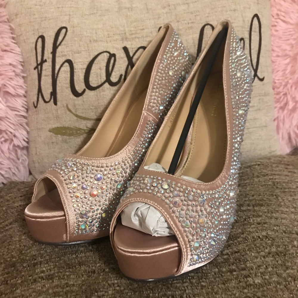 #87 New Lady Couture Champagne Rhinestone Heels S7